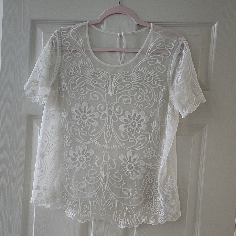 White Embroidered Sheer - Picture 2 of 4